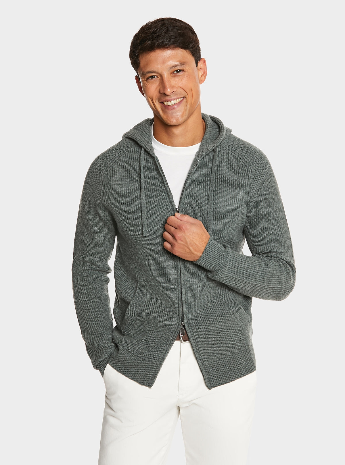 Cardigan full zip a coste in lana e cashmere-0