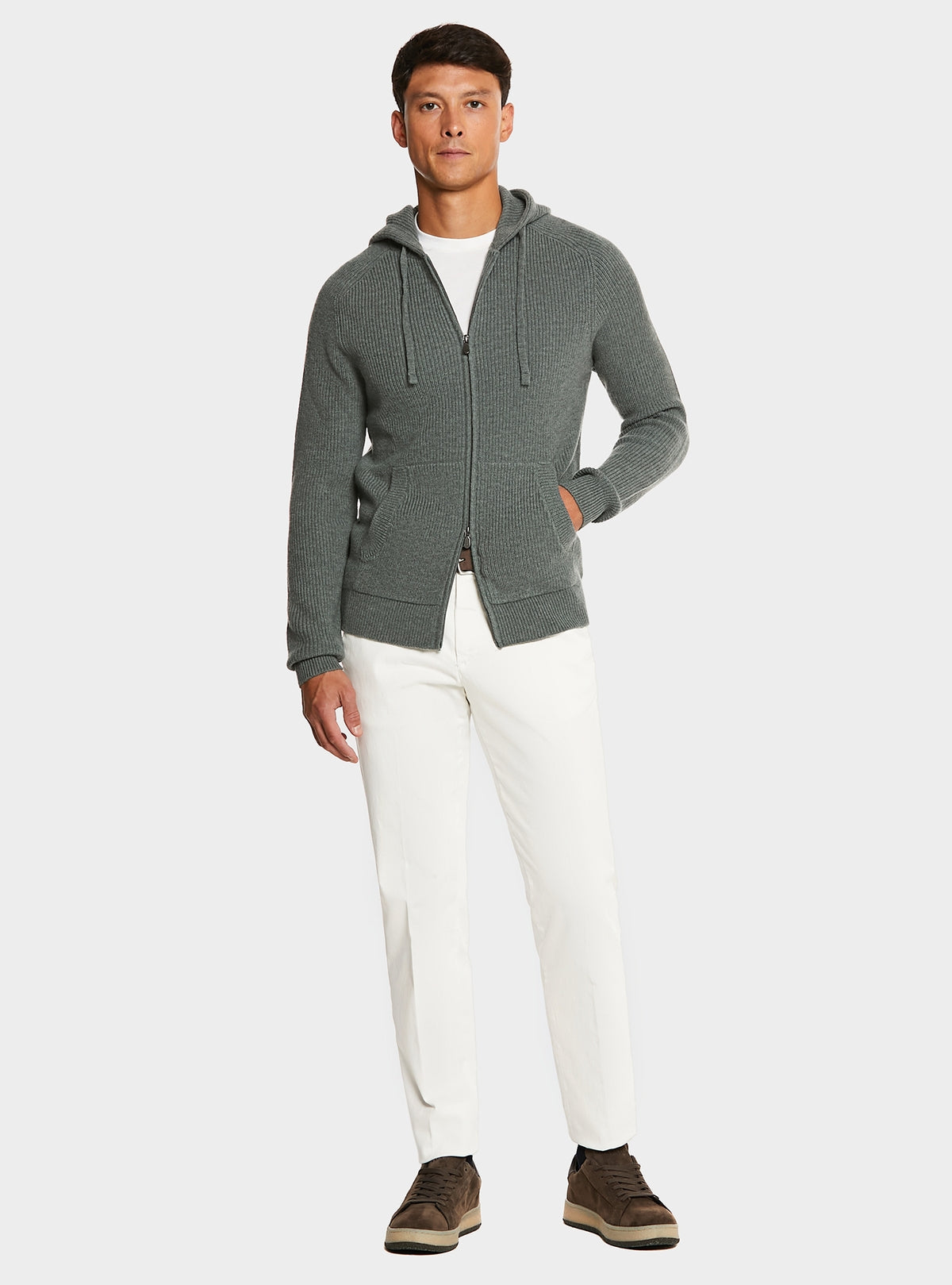 Cardigan full zip a coste in lana e cashmere-1