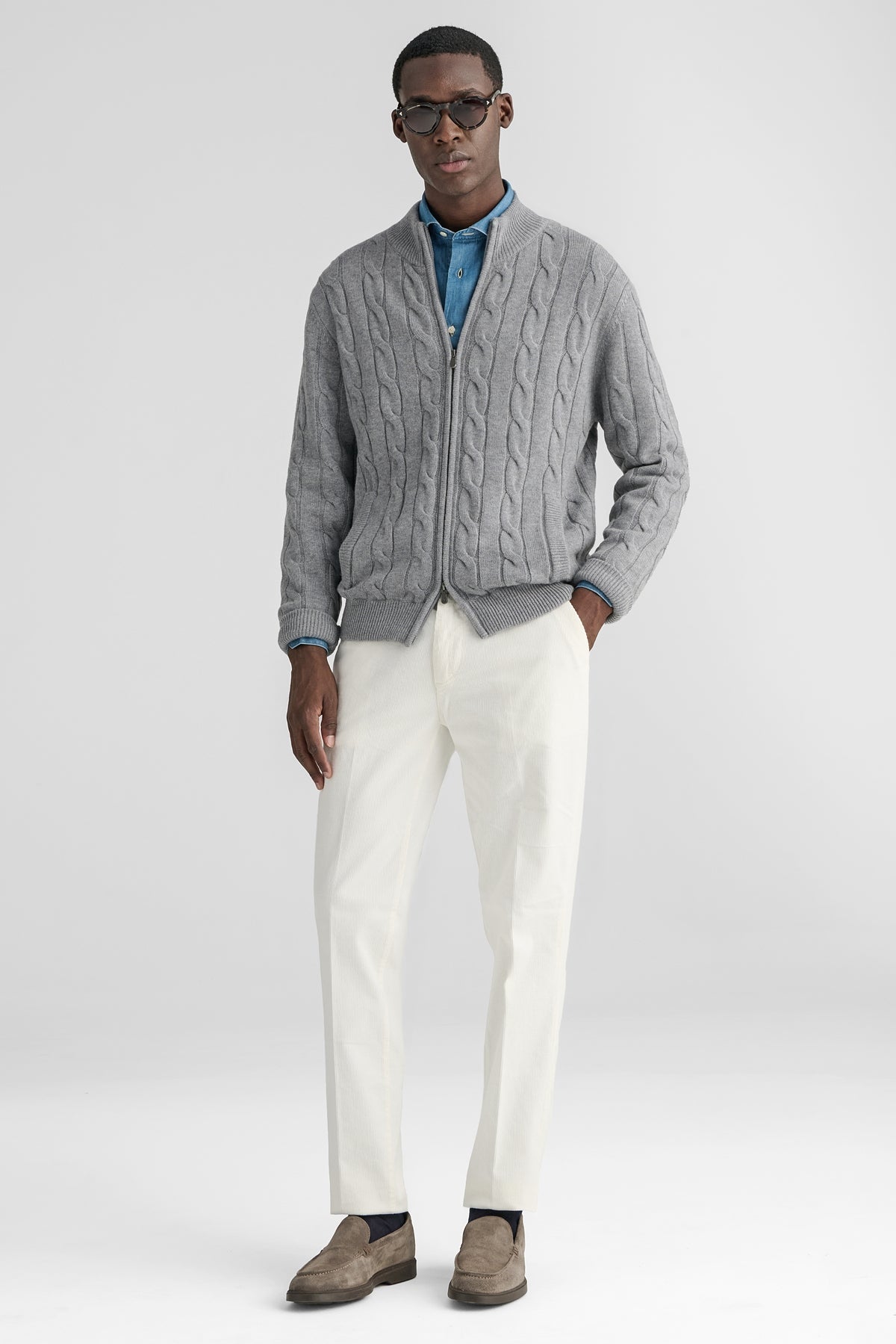 Cardigan a trecce in pura lana e cashmere-1