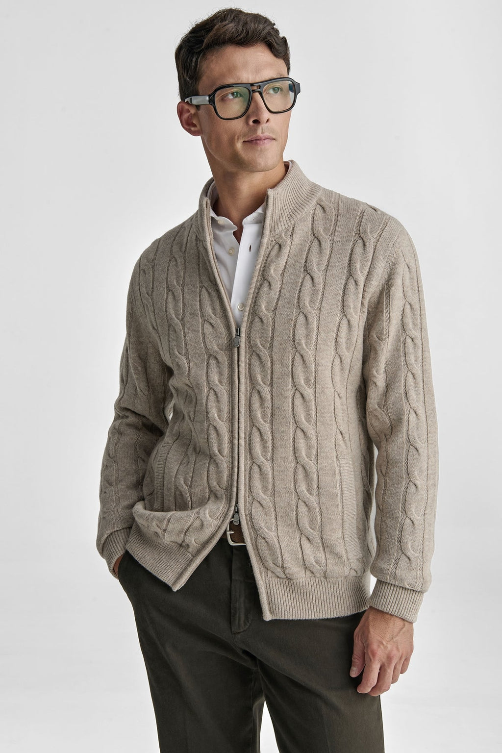 Cardigan a trecce in pura lana e cashmere-0