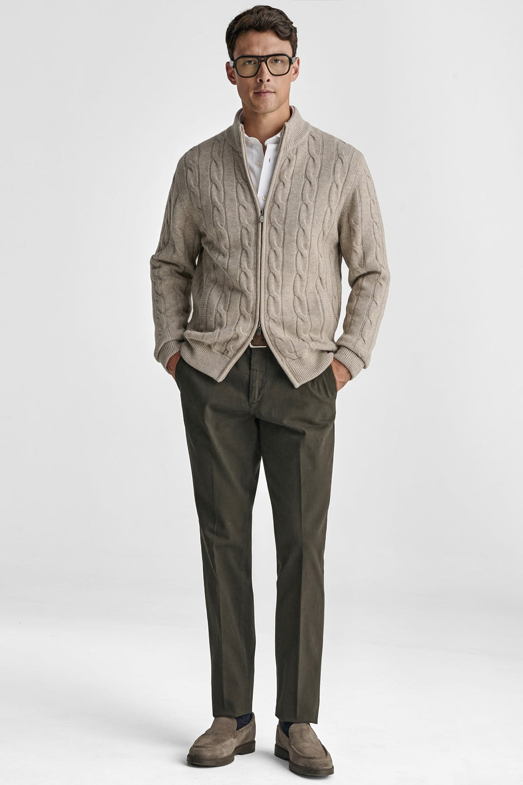 Cardigan a trecce in pura lana e cashmere-1