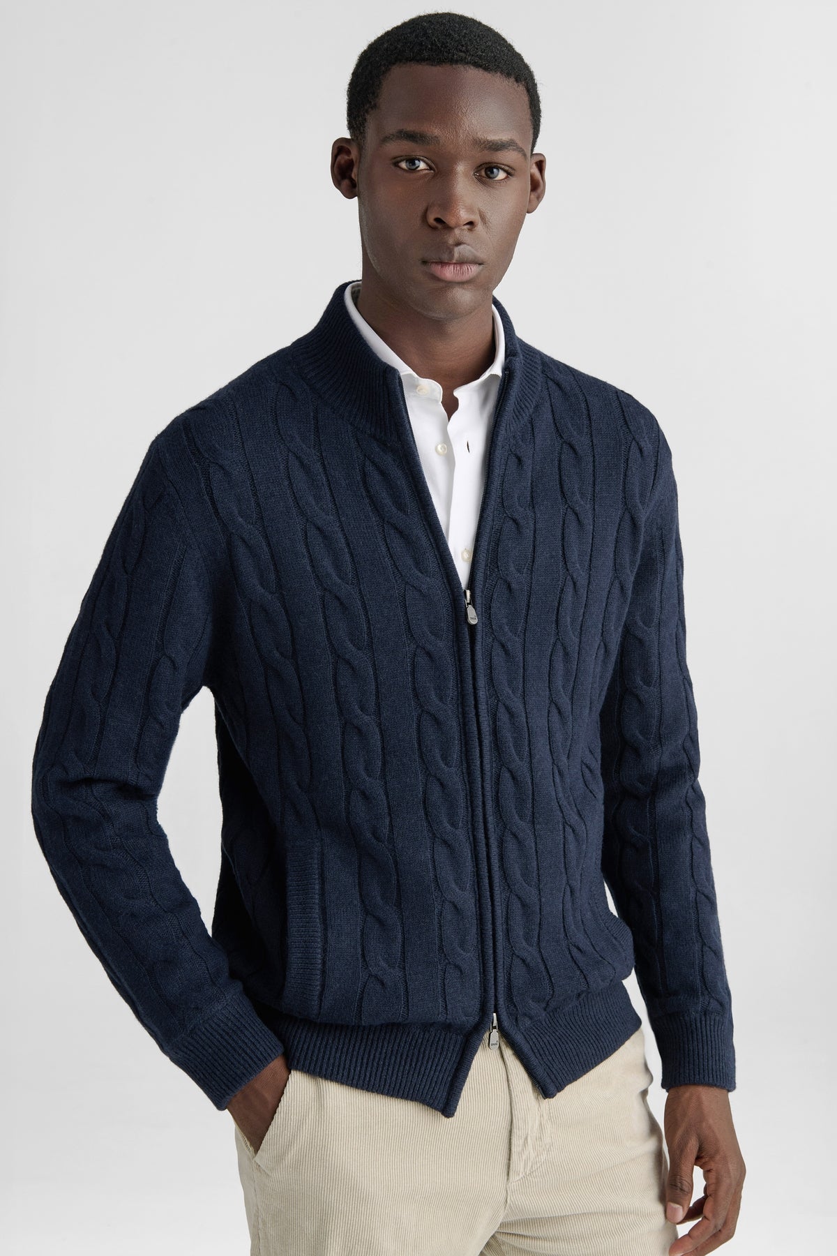 Cardigan a trecce in pura lana e cashmere-0