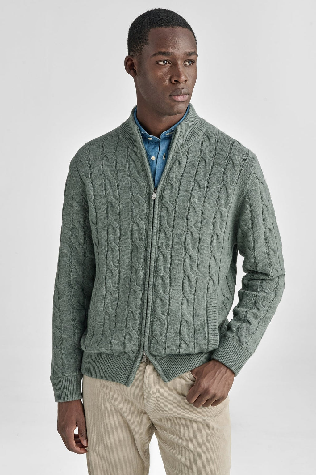 Cardigan a trecce in pura lana e cashmere-0