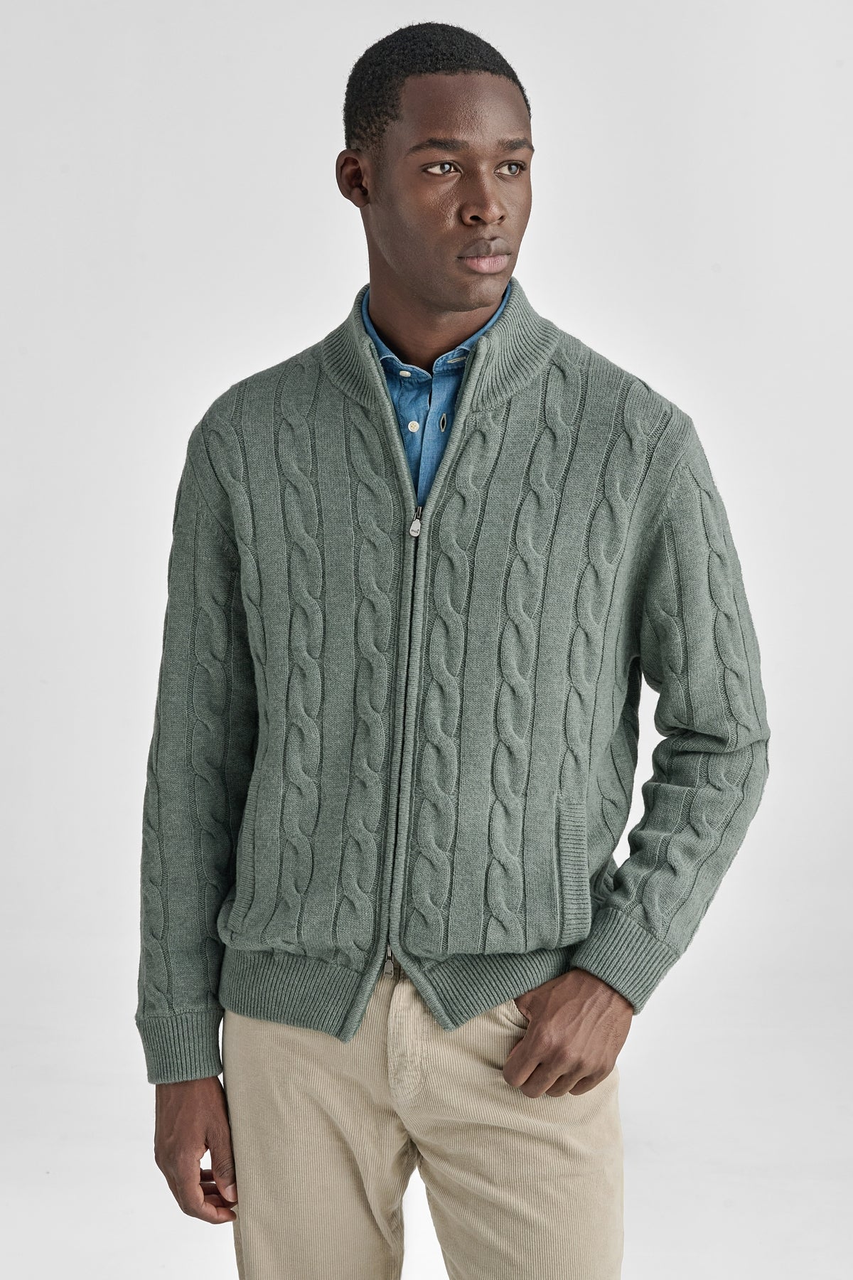 Cardigan a trecce in pura lana e cashmere-0