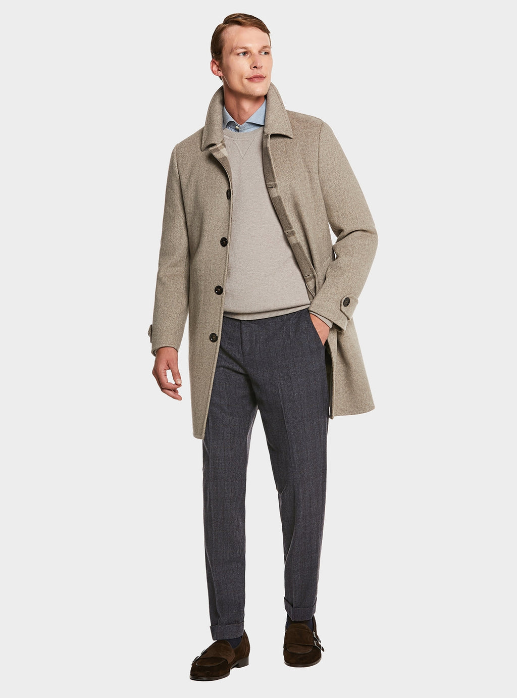 Cappotto in misto lana spigato-0