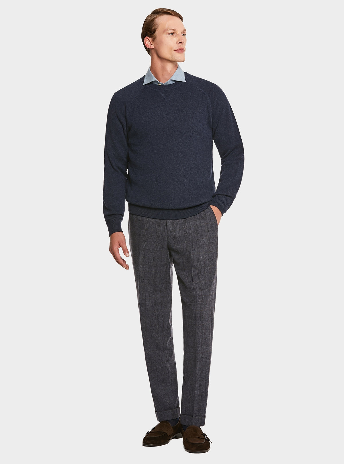 Pantaloni in misto lana con fantasia a quadri-3