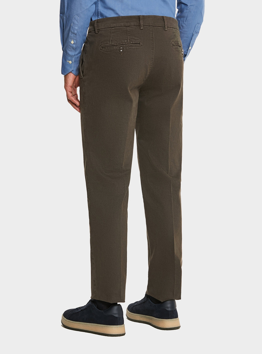 Pantalone tasca America in cotone stretch con microfantasia-2