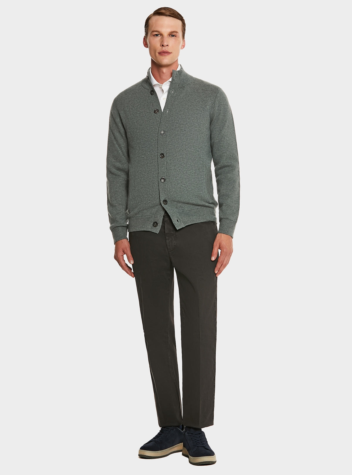 Pantalone tasca America in cotone stretch con microfantasia-1