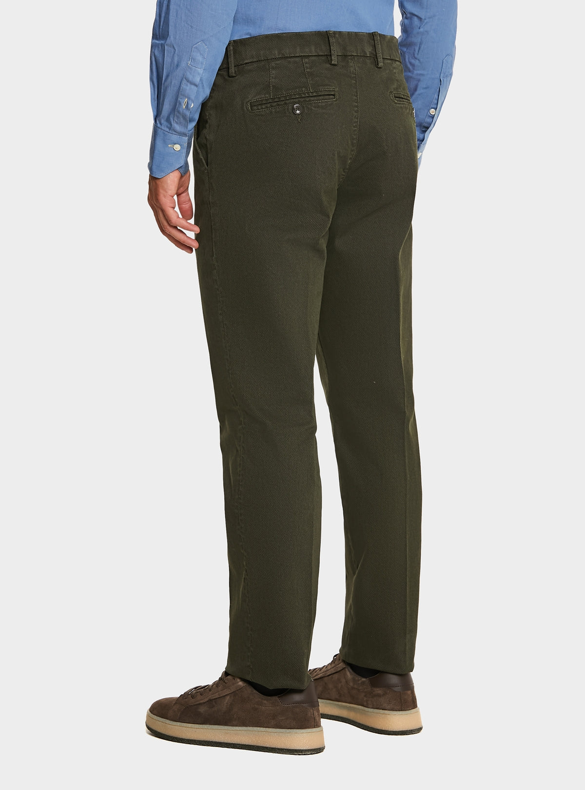 Pantalone tasca America in cotone stretch con microfantasia-3