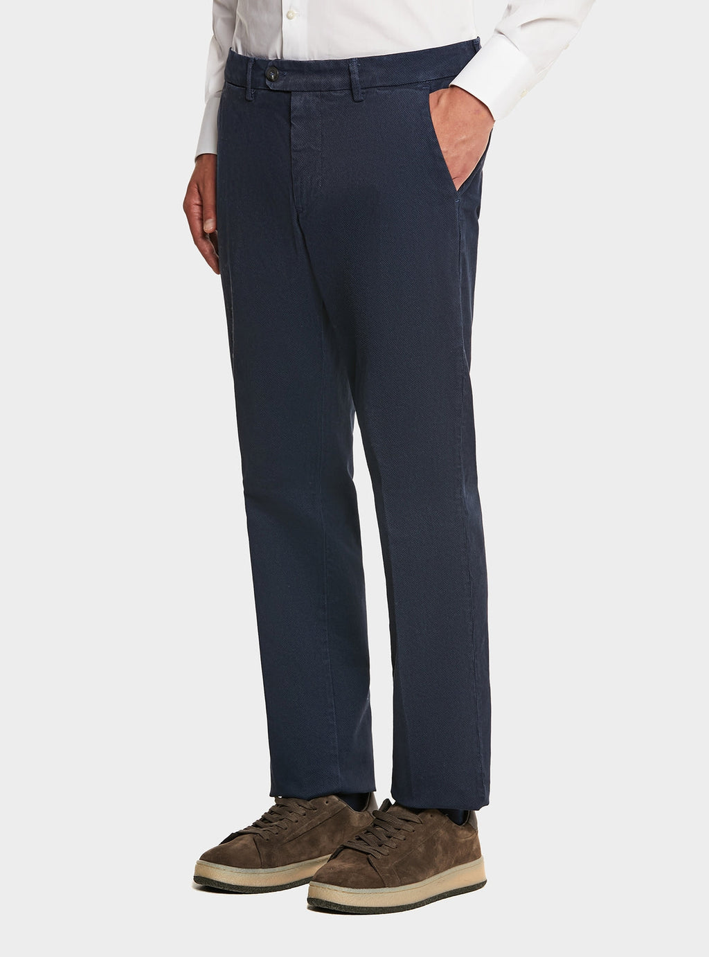 Pantalone tasca America in cotone stretch con microfantasia-0