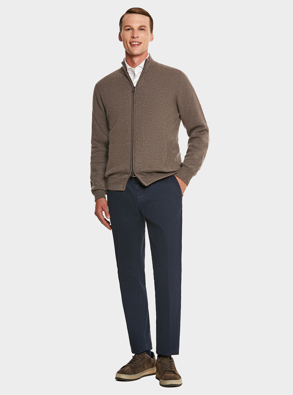 Pantalone tasca America in cotone stretch con microfantasia-1