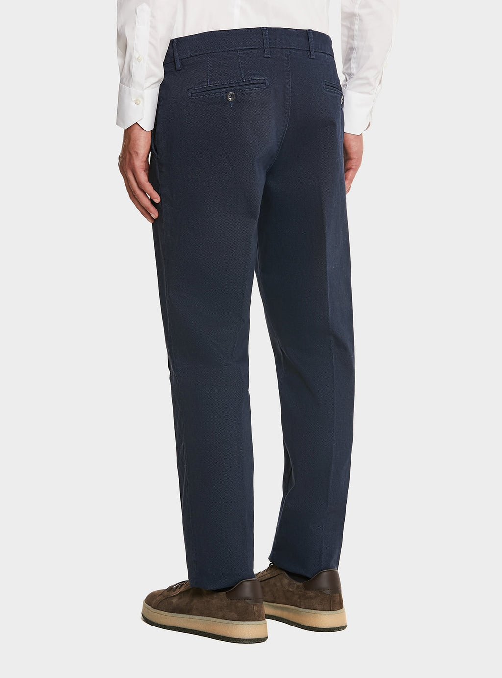 Pantalone tasca America in cotone stretch con microfantasia-2