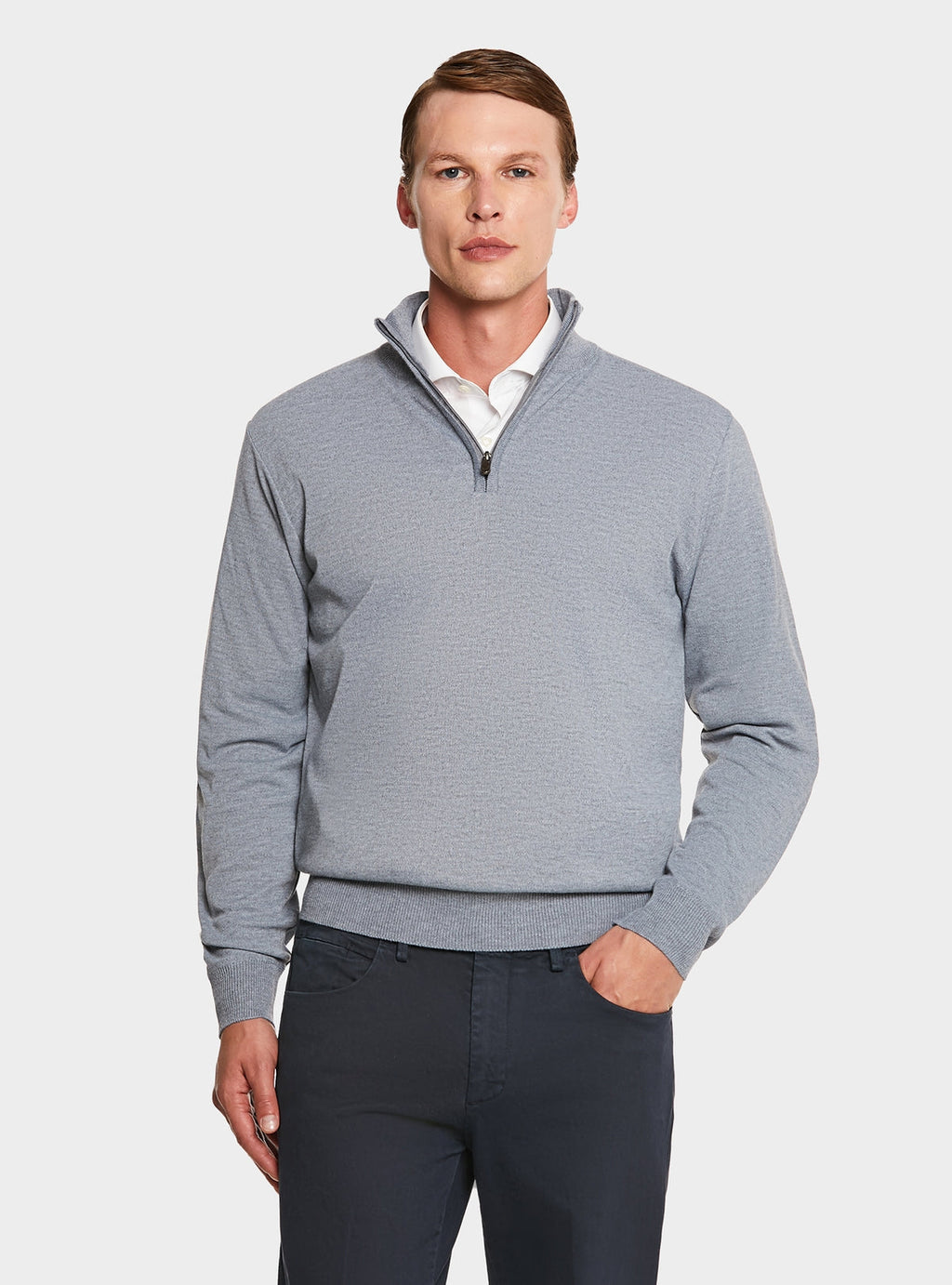 Maglia mezza zip tinta unita-0