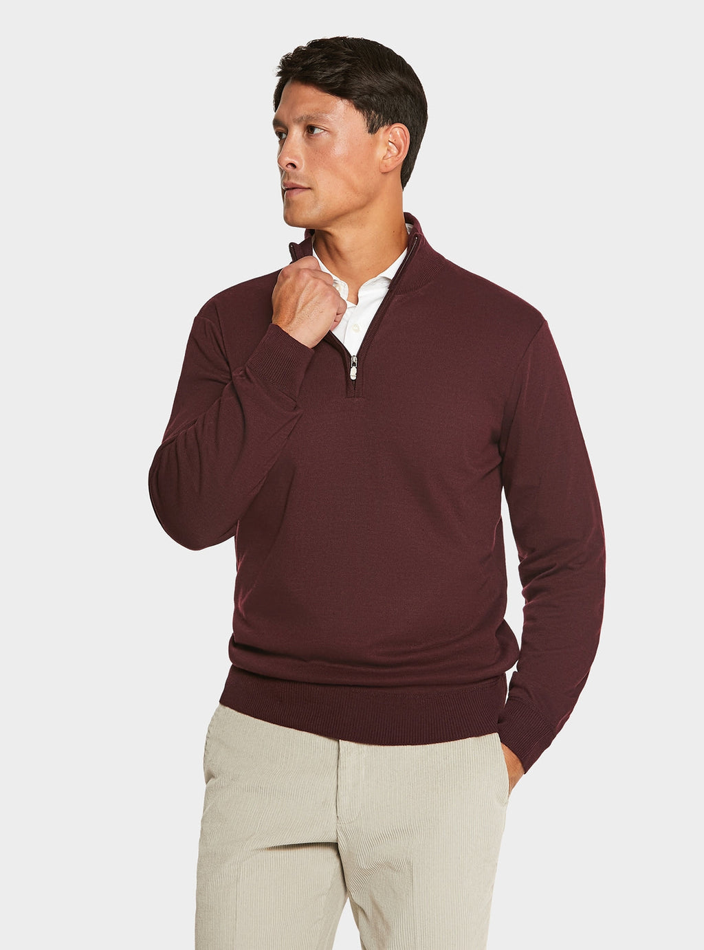 Maglia mezza zip tinta unita-0