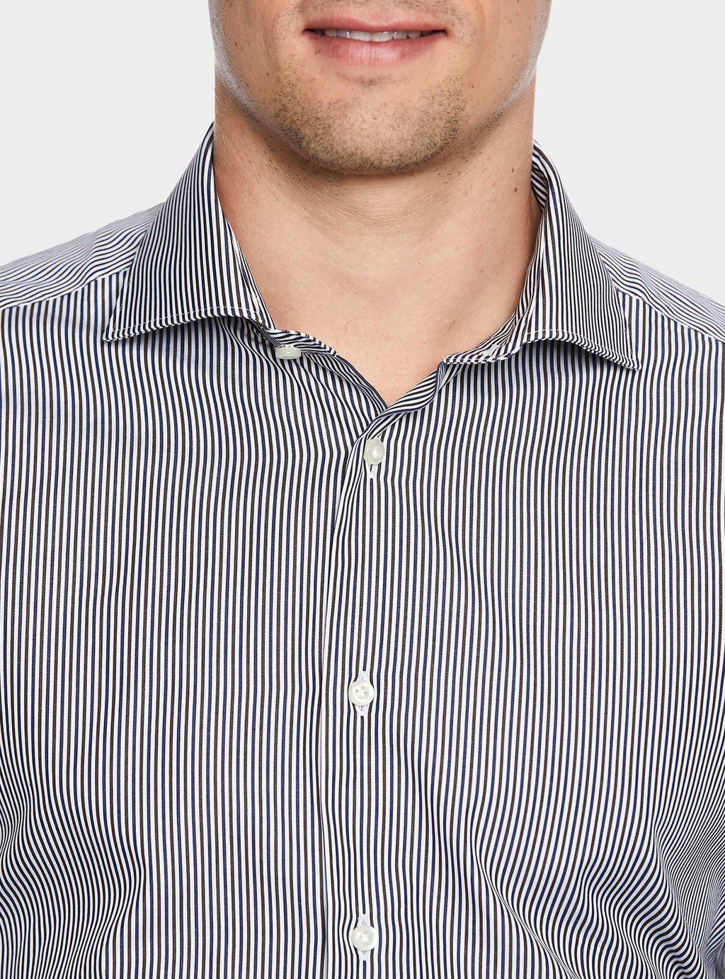 Camicia collo francese multiriga in puro cotone-1