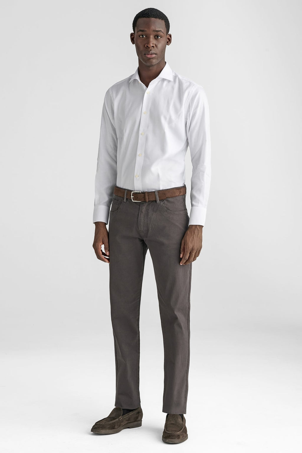 Pantaloni 5 tasche in cotone twill uomo-1
