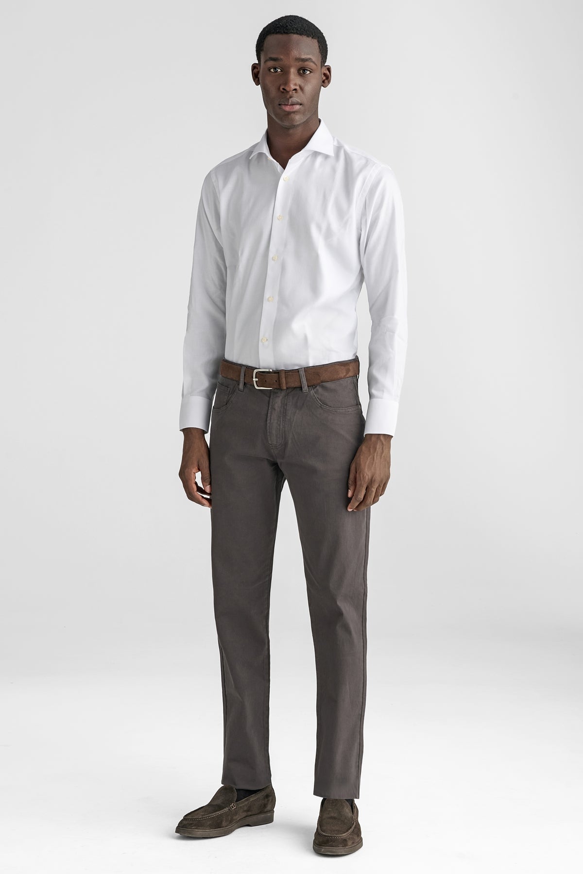 Pantaloni 5 tasche in cotone twill uomo-1