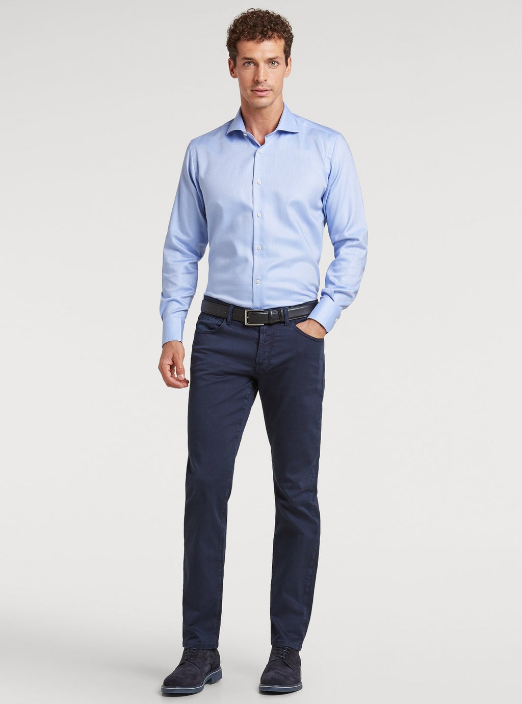 Pantaloni 5 tasche in cotone twill uomo-1