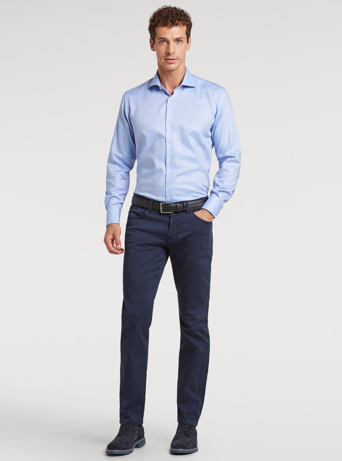 Pantaloni 5 tasche in cotone twill uomo-1