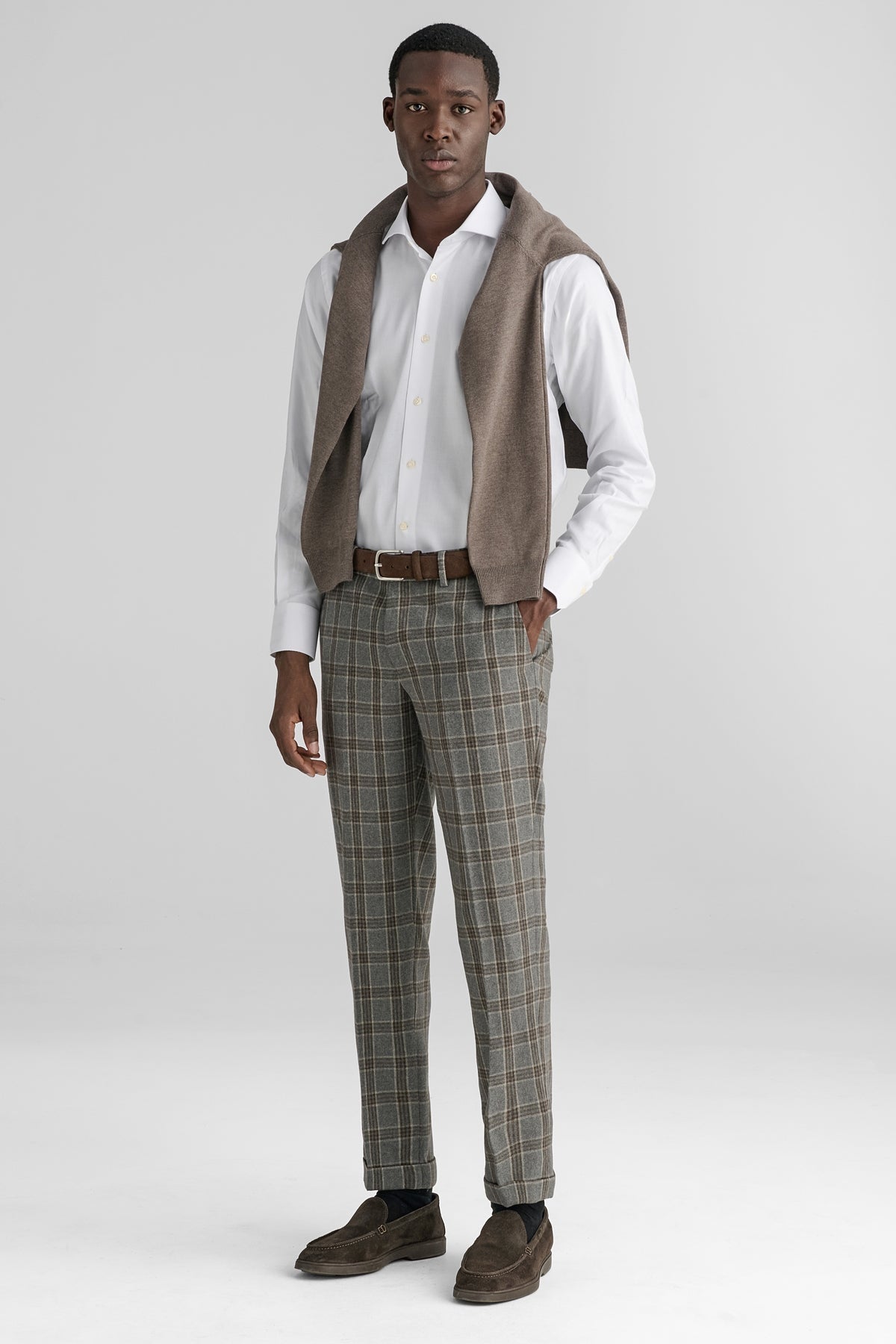 Pantalone a quadri in misto lana-1