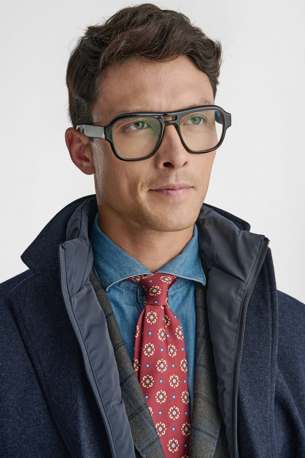 Cappotto uomo blu con pettorina in misto lana-2