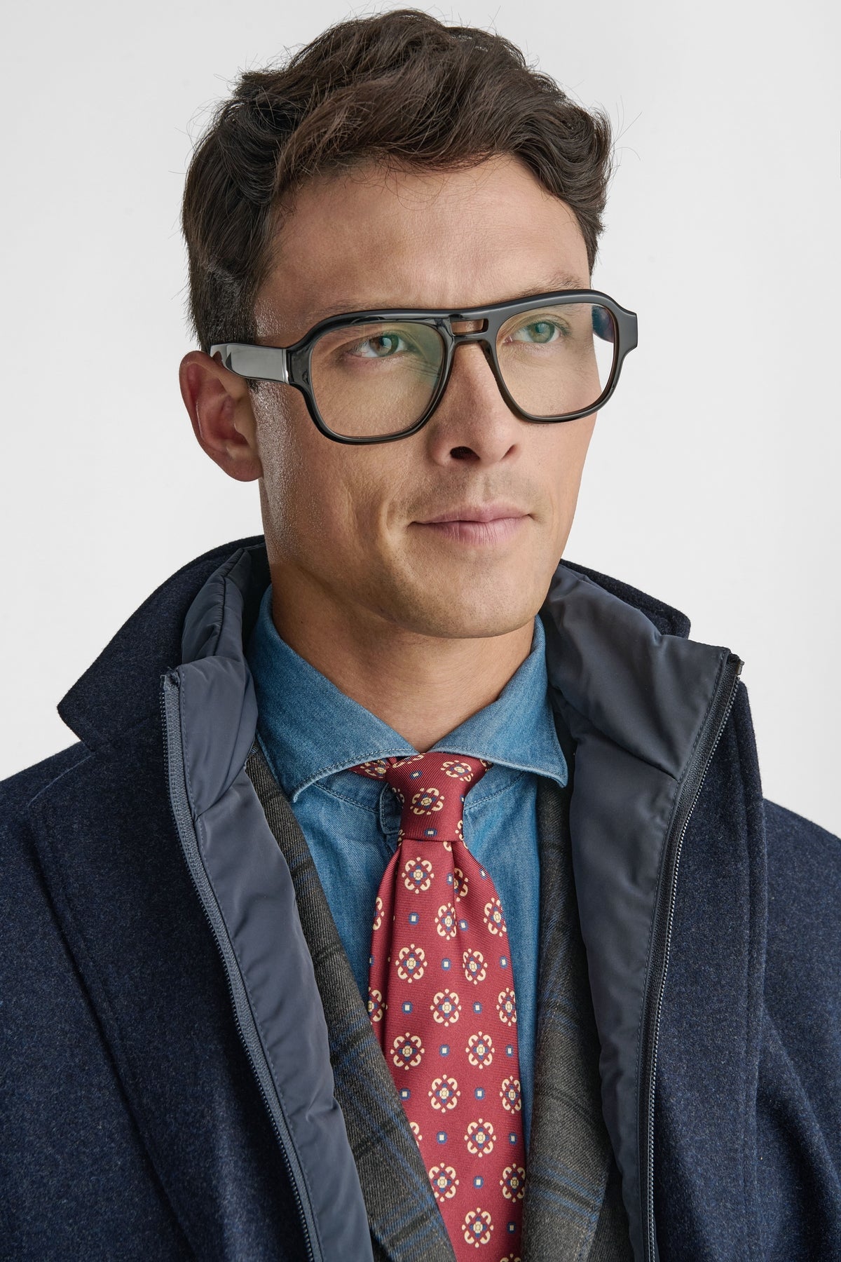 Cappotto uomo blu con pettorina in misto lana-2