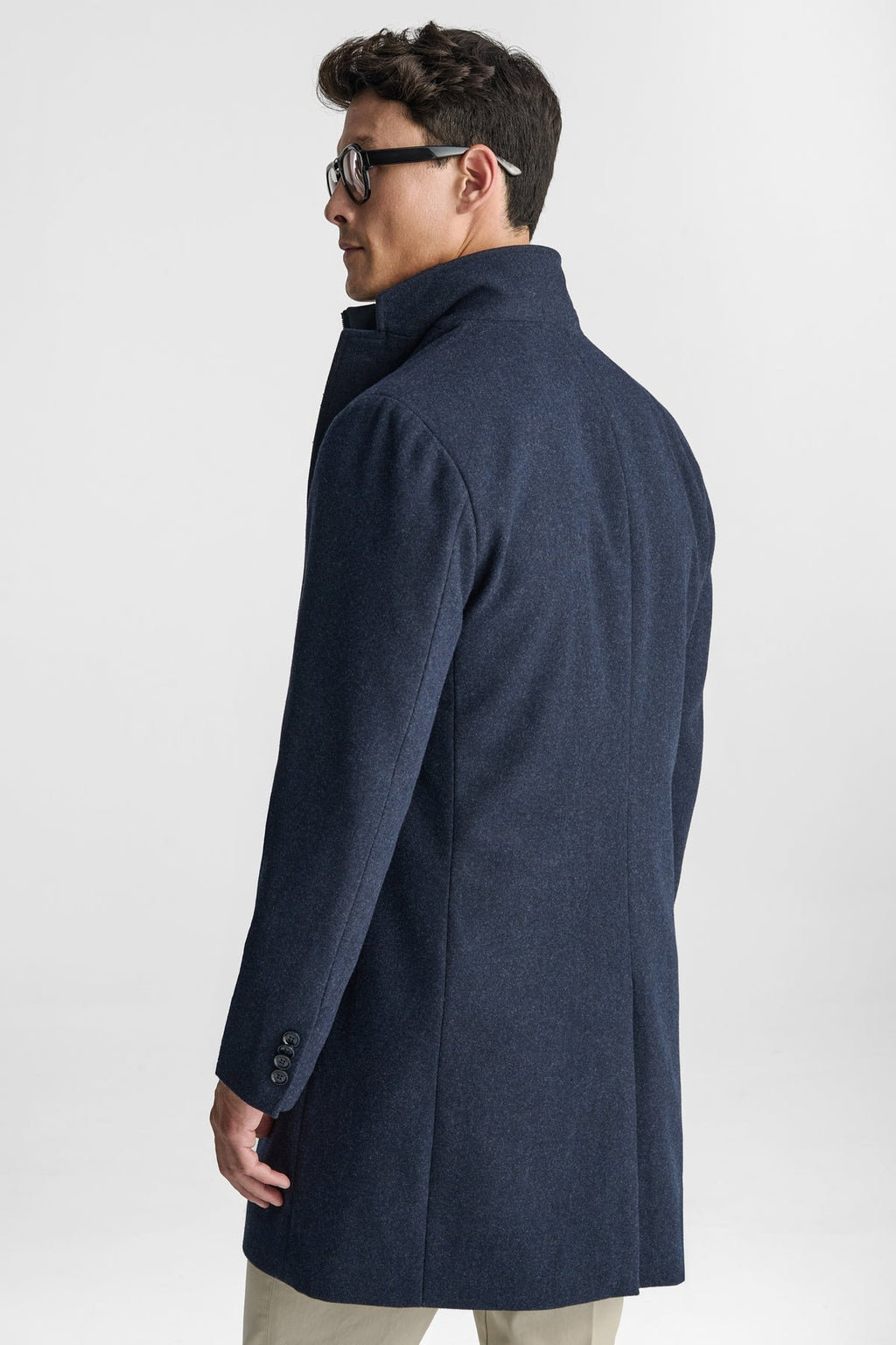 Cappotto uomo blu con pettorina in misto lana-3