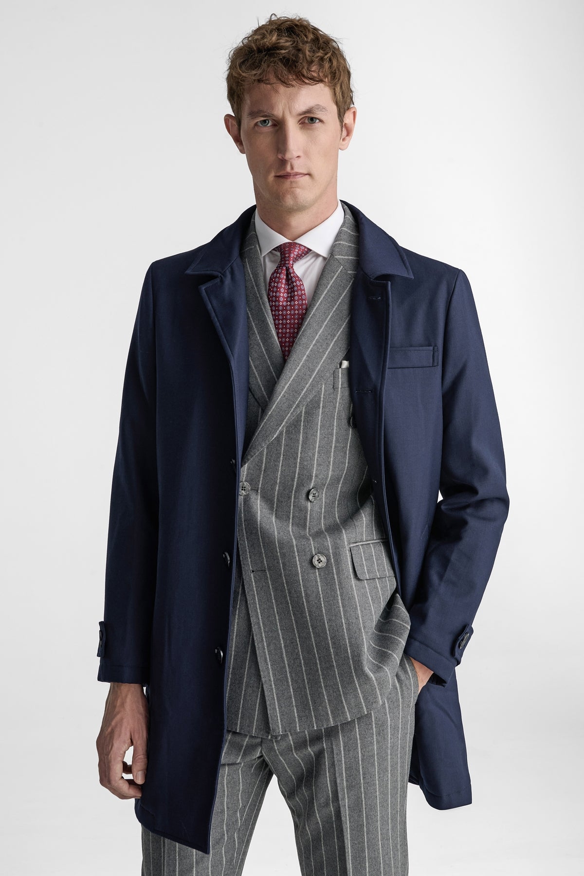 Cappotto uomo blu imbottito in misto lana-1