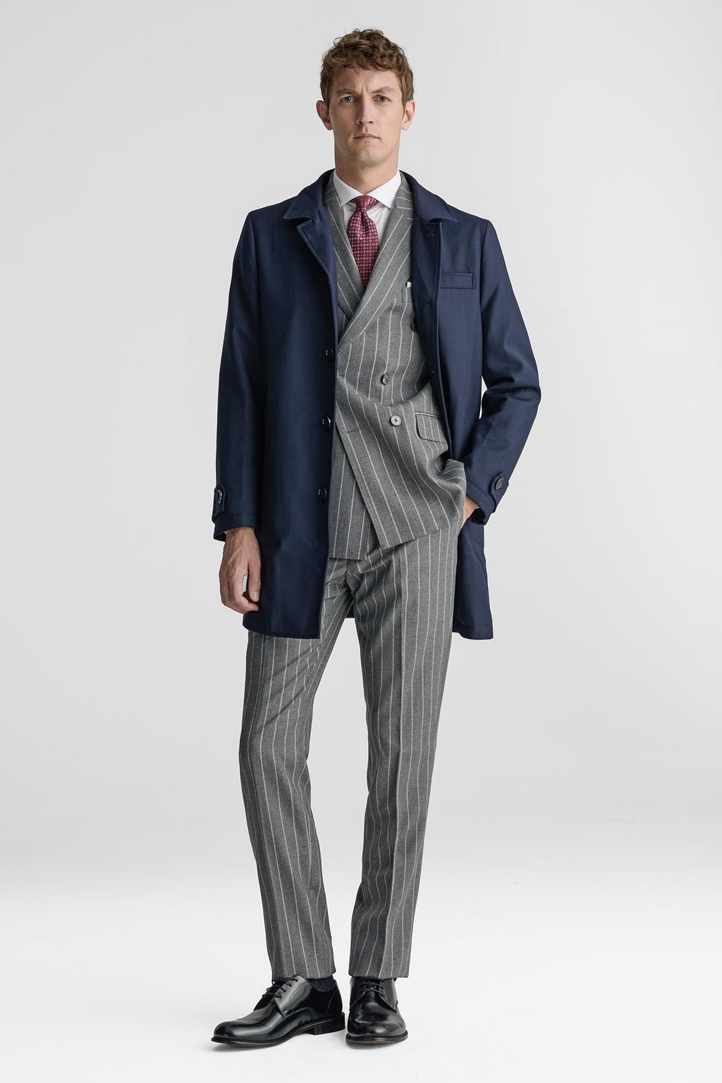 Cappotto uomo blu imbottito in misto lana-0