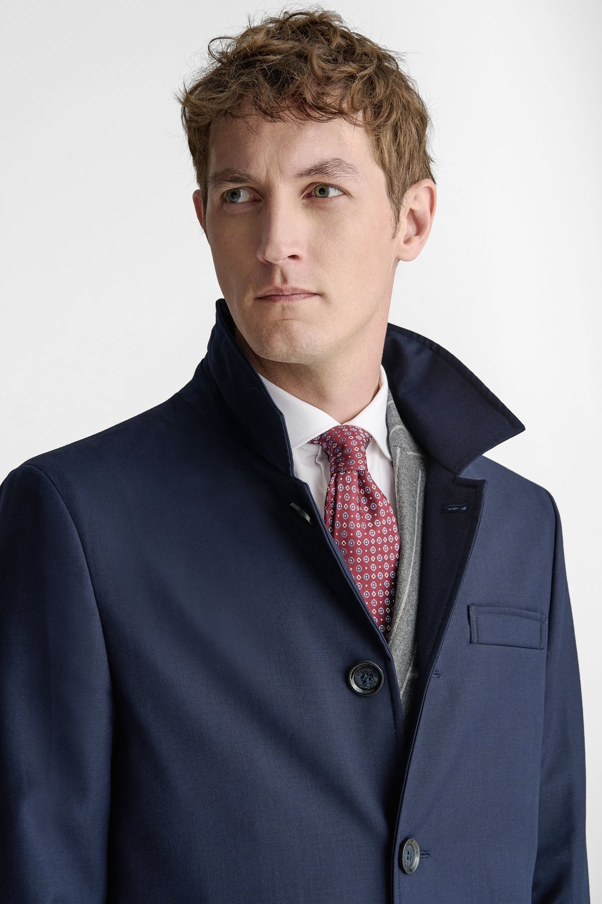 Cappotto uomo blu imbottito in misto lana-3