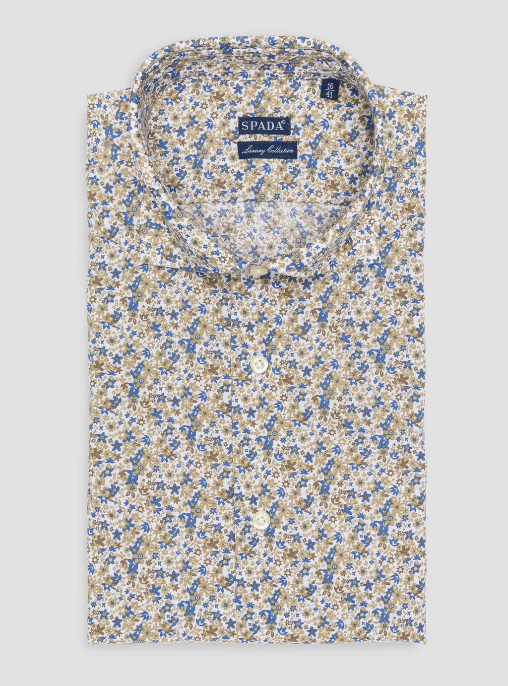 Camicia a fantasia collo francese in puro cotone-0