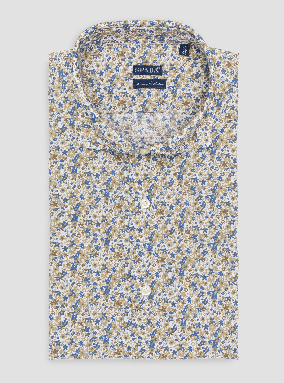 Camicia a fantasia collo francese in puro cotone-0