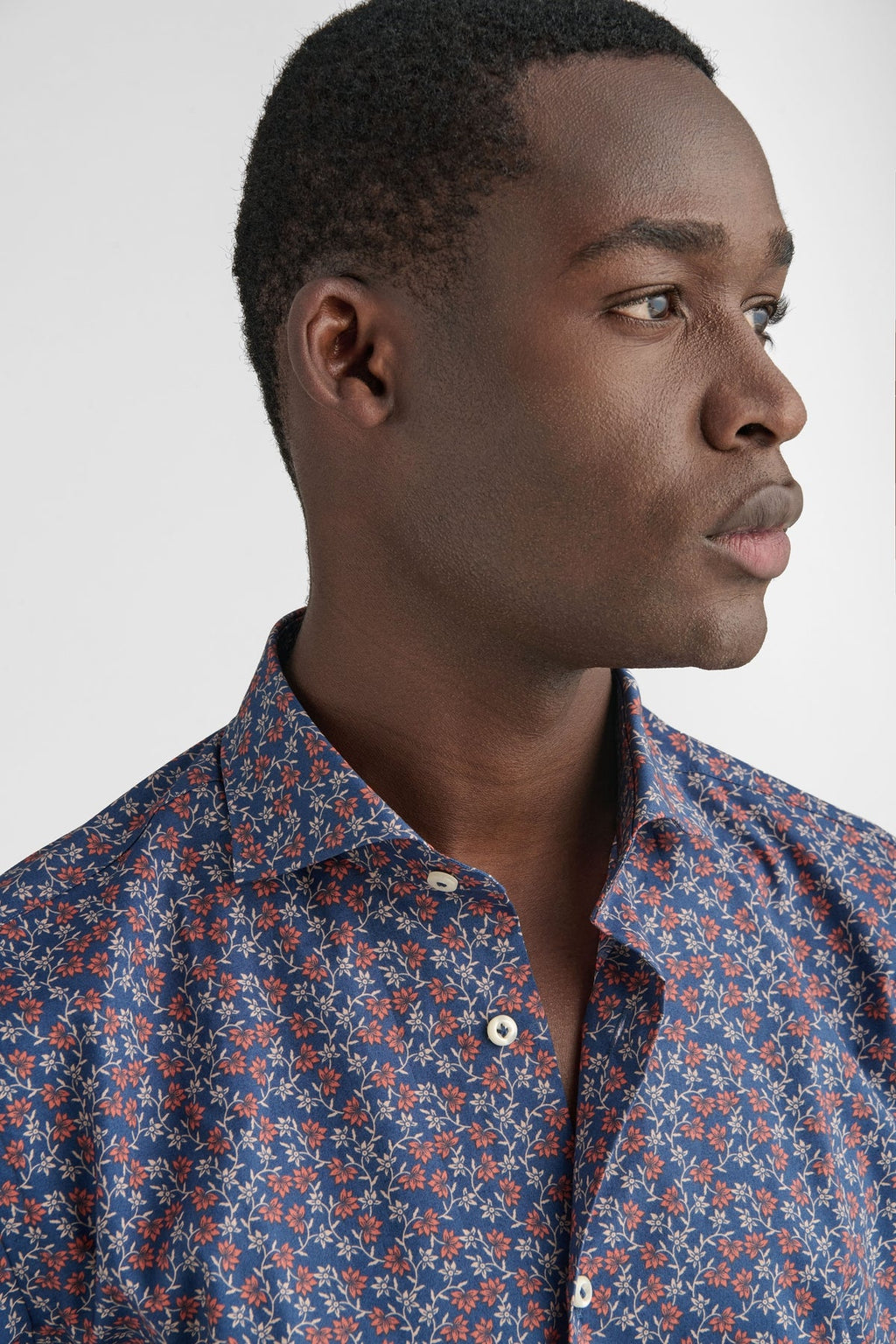 Camicia a fantasia collo francese in puro cotone-1
