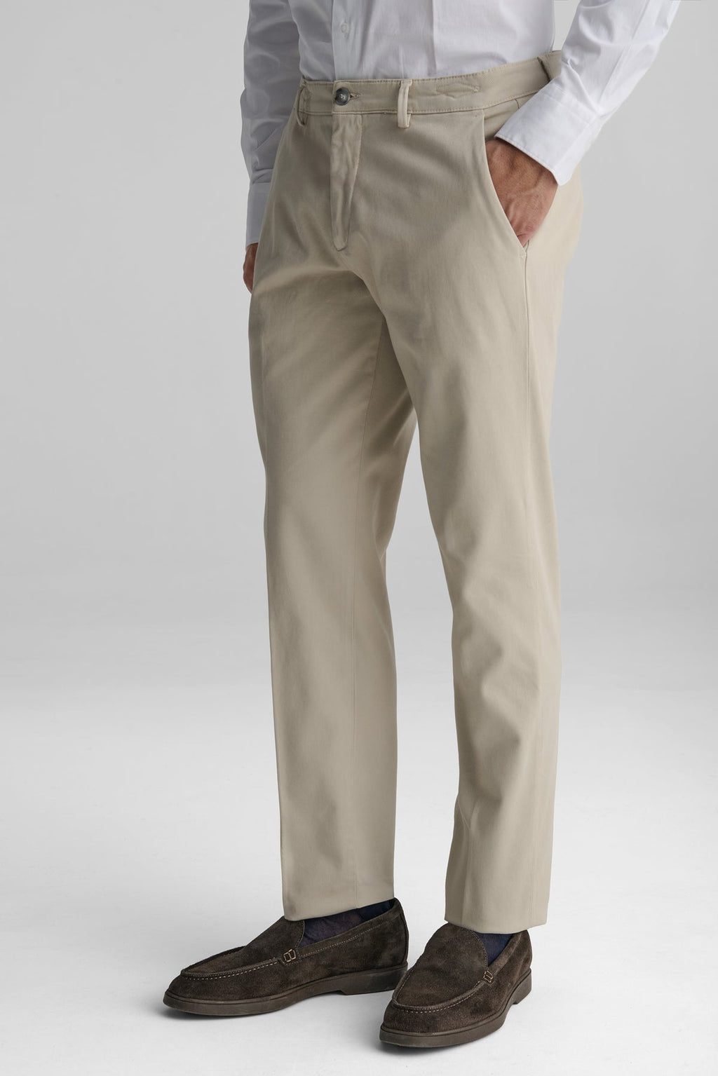Pantaloni Chino in cotone a trama elasticizzato-0
