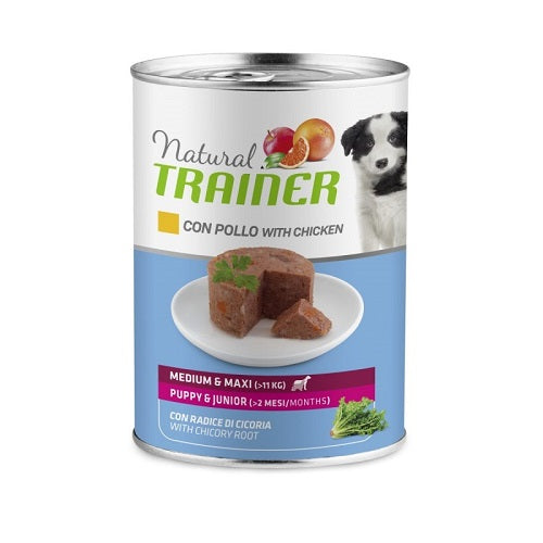 NATURAL TRAINER MEDIUM/MAXI PUPPY & JUNIOR POLLO & RISO 400 GR.