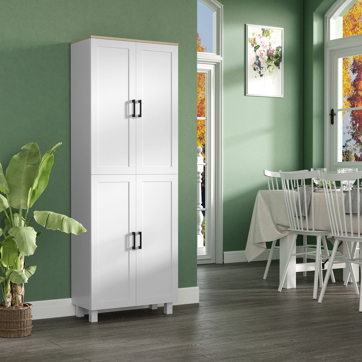 Armoire de cuisine hauteur 170 cm buffet haut avec 4 portes et étagères ajustable, design moderne, blanc-9
