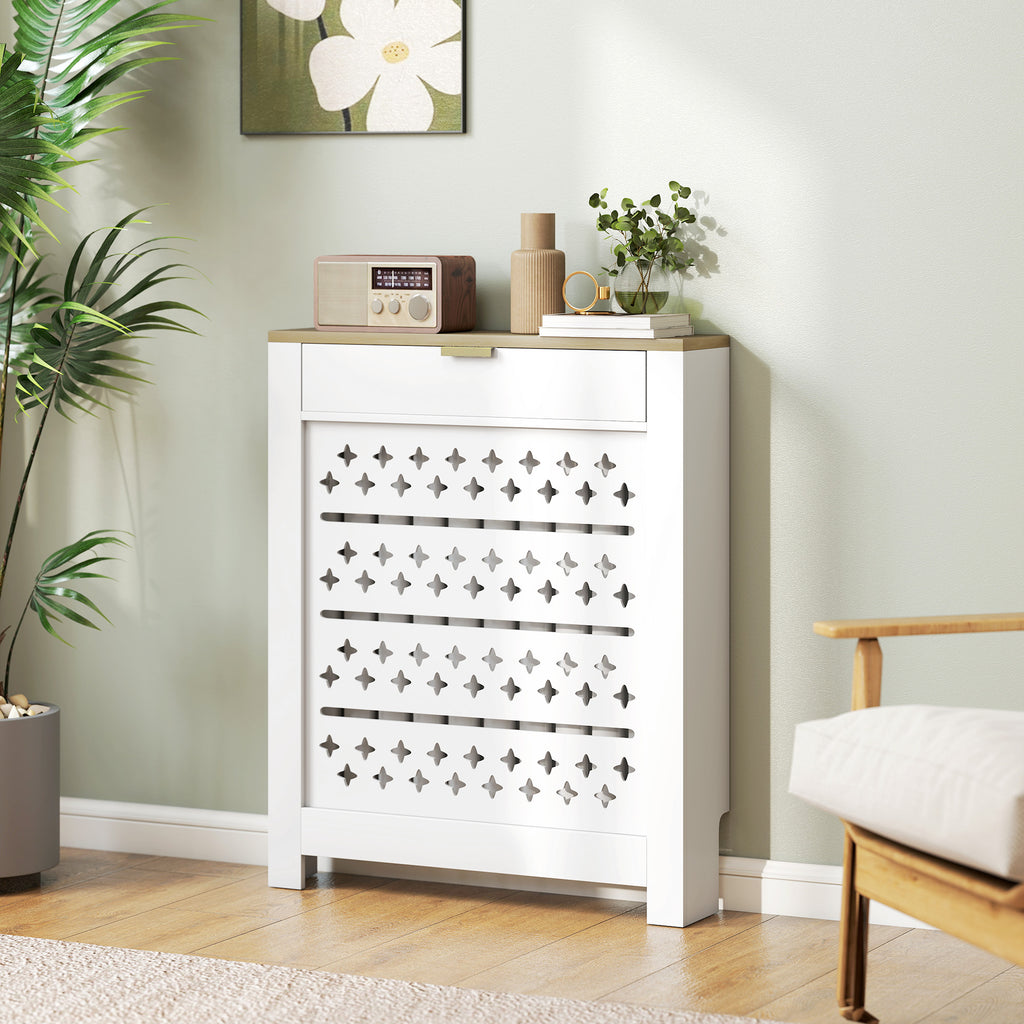 Couvercle de radiateur, cache radiateur avec placard rabattable et étagère supérieur, 78 x 19 x 95,5 cm, blanc-7