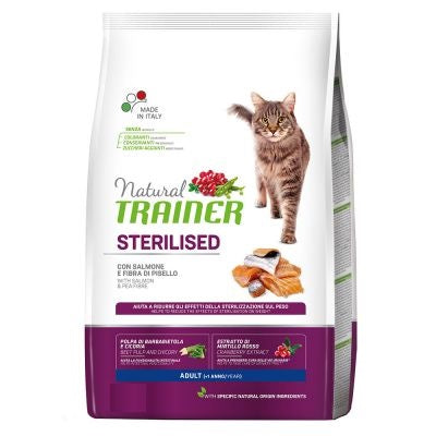 NATURAL TRAINER CAT ADULT STERILISED SALMONE 3 KG.