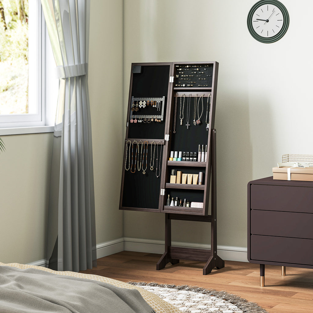 Armoire à Bijoux, Armoire de Rangement sur Pieds, Boîte à Bijoux avec Miroir Multi-Rangements Éclairage LED Marron Foncé-7