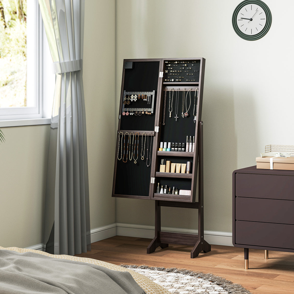 Armoire à Bijoux, Armoire de Rangement sur Pieds, Boîte à Bijoux avec Miroir Multi-Rangements Éclairage LED Marron Foncé-7