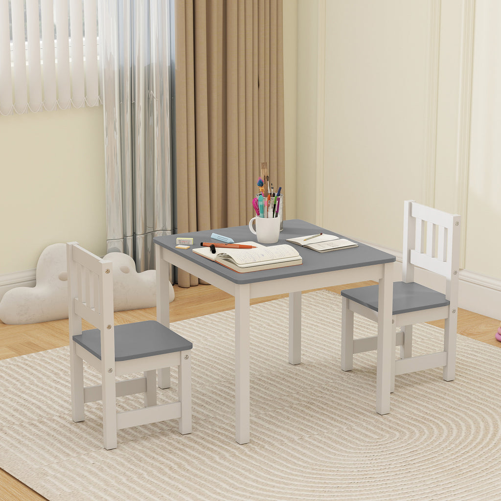 Table enfant avec chaise, lot table et 2 chaises enfant en bois pour dessiner, jouer, étudier, 56x52x48cm, gris-9