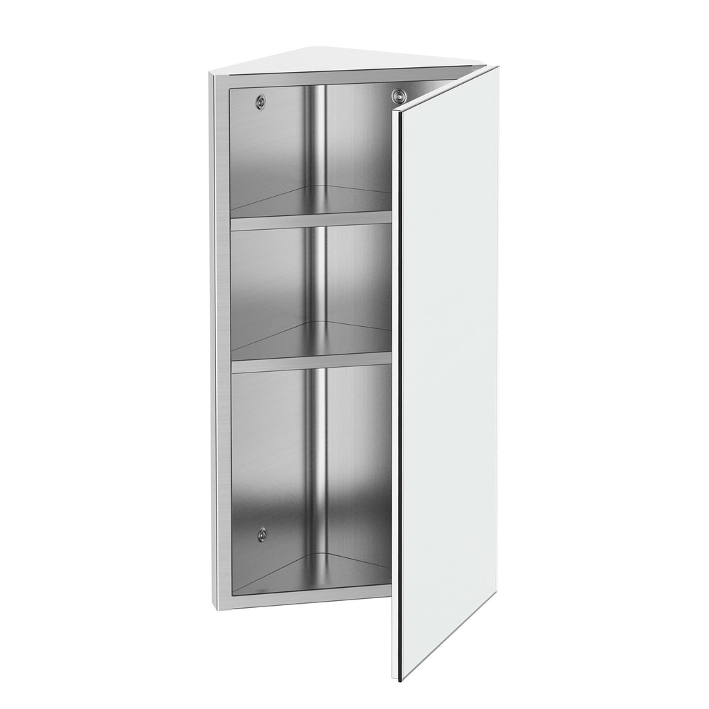 Armoire Miroir Salle de Bain Armoire de Toilette Murale Meuble d'angle 2 étagères dim. 30L x 18,4l x 60H cm Acier INOX.-0