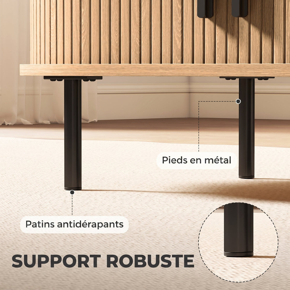 Table basse ovale en bois, table de salon moderne avec portes coulissantes et rangement caché, 100x55x40cm, bois naturel-6