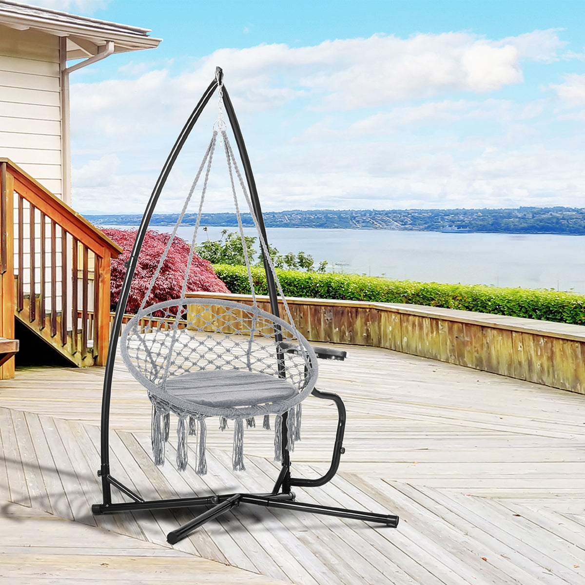Support pour Fauteuil Suspendu - Pied Fauteuil Suspendu - Tablette réglable Incluse - max 120 Kg-1
