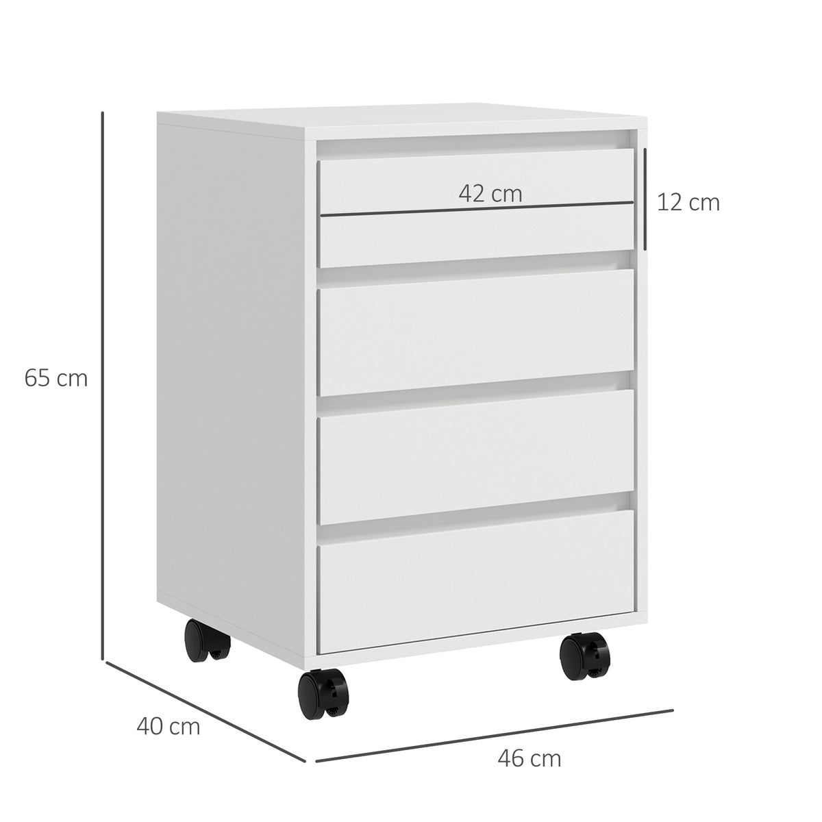 Caisson de bureau rangement bureau sur roulettes 4 tiroirs coulissants en bois aspect bois blanc-2
