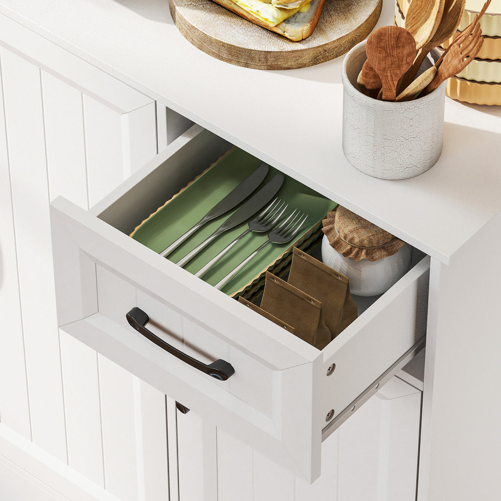 Buffet Haut Cuisine Moderne, 6 Portes, 1 tiroir, 1 Compartiment Ouvert, Étagères Réglables, 100 x 39,5 x 180,5 cm, Blanc-8