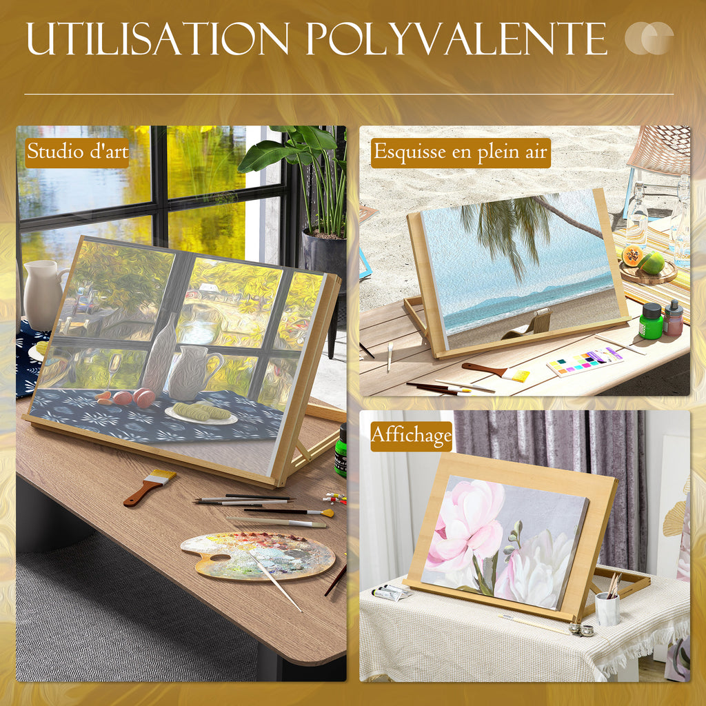 Chevalet de table en bois pour formats A2, chevalet de table réglable en bois de hêtre, 75,8x51,4x51cm, bois naturel-5