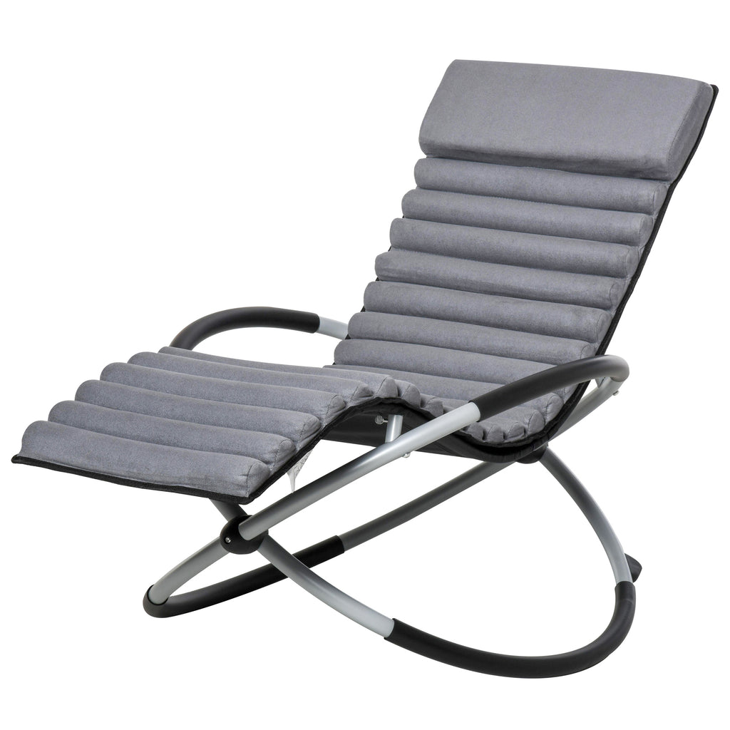 Chaise Longue à Bascule Pliable Rocking Chair avec Matelas revêtement Aspect Daim métal textilène Gris Noir-0