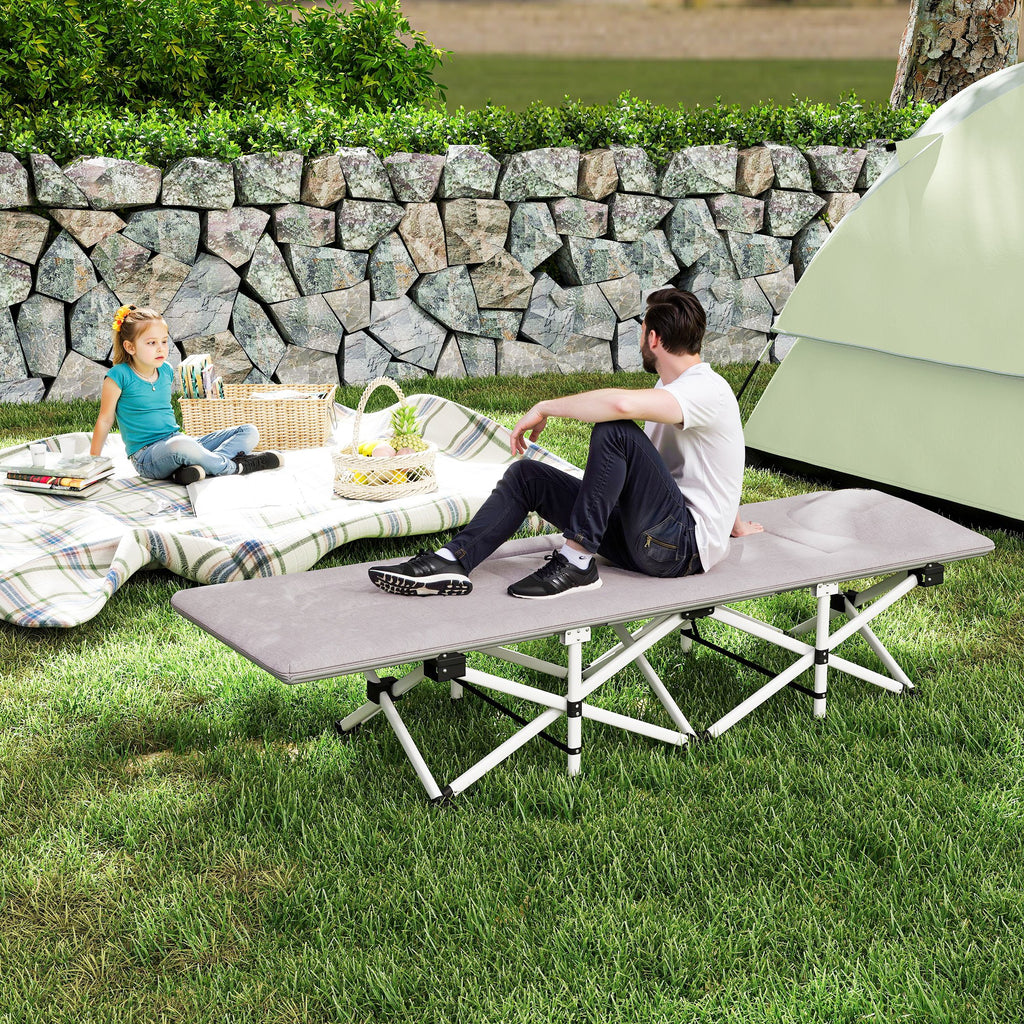 Lit de camping pliable avec matelas transat chaise longue sac de rangement intégrée dim. 185L x 65l x 37H cm gris-9