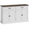 Buffet salon, meuble de rangement avec 4 portes, 2 tiroirs silencieux, étagères réglables, 140x40x85cm, blanc et marron-0